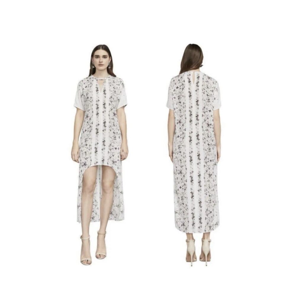 BCBGMAXAZRIA Made In Brooklyn Dress Womens M White Floral High Low Maxi Boho